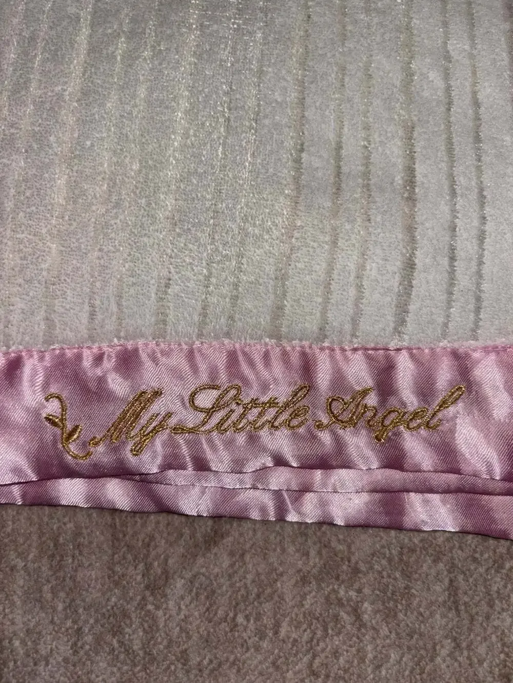 2013 Somersault My Little Angel Baby Blanket White Ribbed Chenille Pink Satin